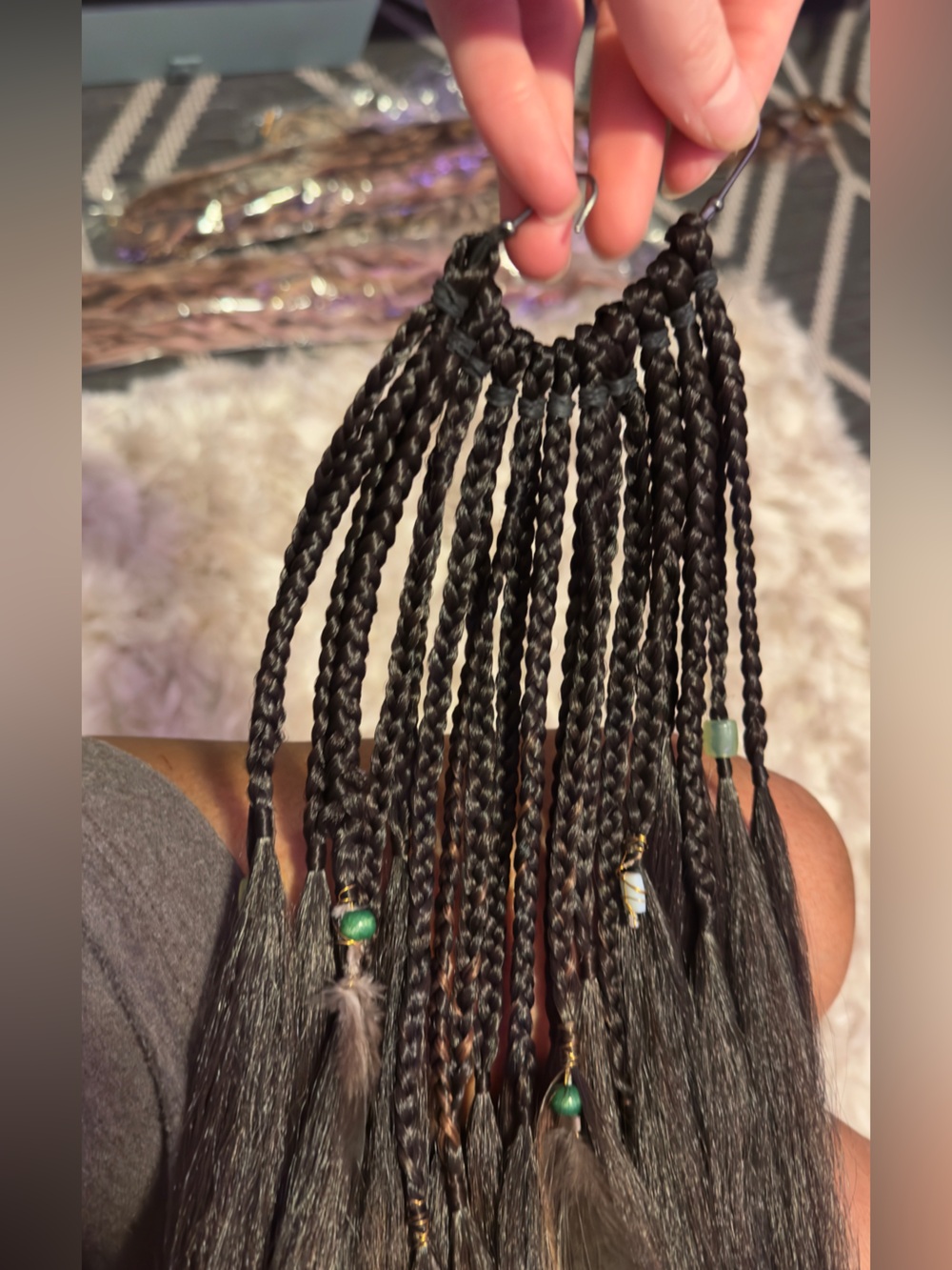 Boho Braided Feather Hair Extensions - Brown Black Blend - Picture 3 of 15